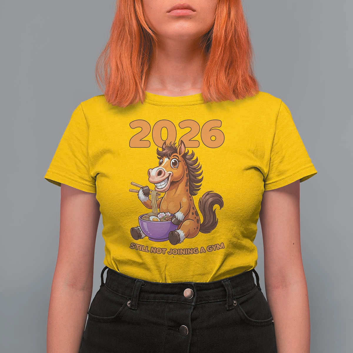Still Not Joining A Gym Lunar New Year T Shirt For Women Funny Horse Eating Ramen - Wonder Print Shop