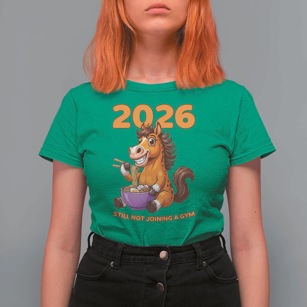 Still Not Joining A Gym Lunar New Year T Shirt For Women Funny Horse Eating Ramen - Wonder Print Shop