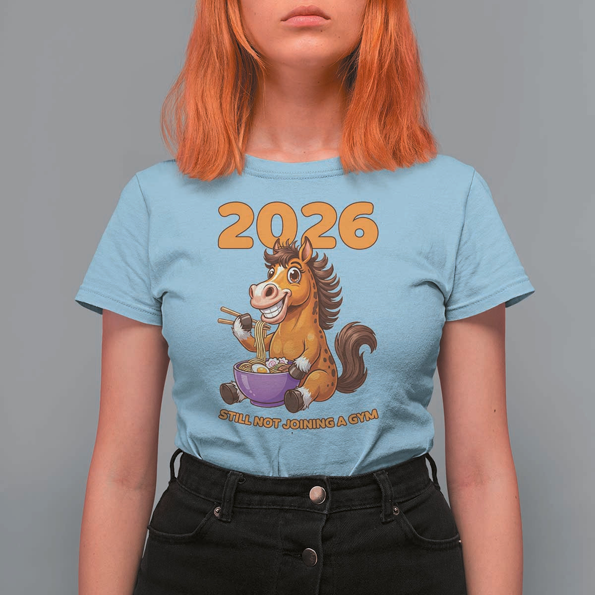 Still Not Joining A Gym Lunar New Year T Shirt For Women Funny Horse Eating Ramen - Wonder Print Shop