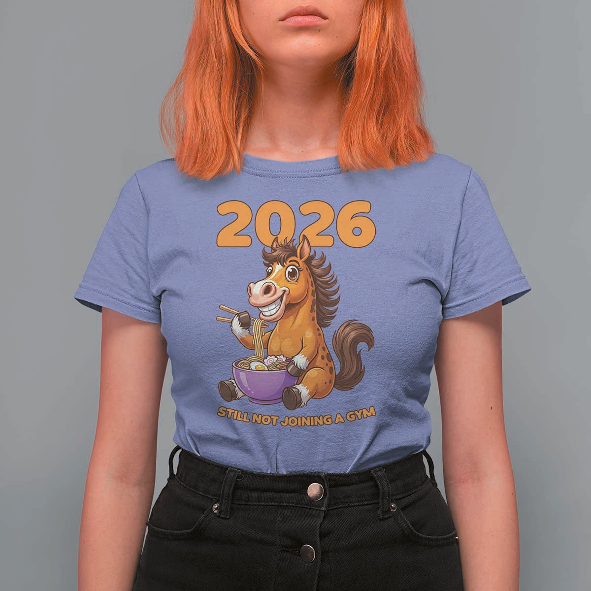 Still Not Joining A Gym Lunar New Year T Shirt For Women Funny Horse Eating Ramen - Wonder Print Shop