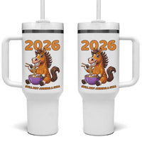 Still Not Joining A Gym Lunar New Year Tumbler With Handle Funny Horse Eating Ramen - Wonder Print Shop