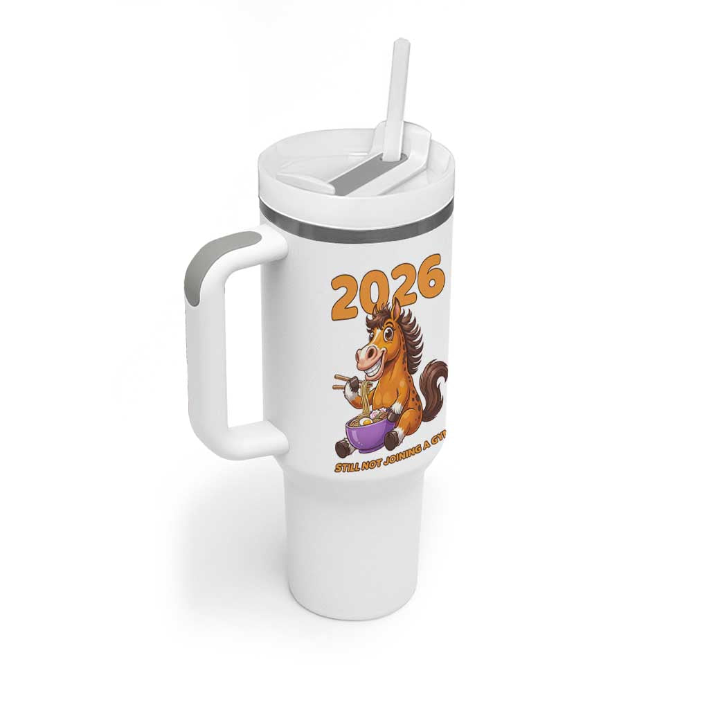 Still Not Joining A Gym Lunar New Year Tumbler With Handle Funny Horse Eating Ramen - Wonder Print Shop
