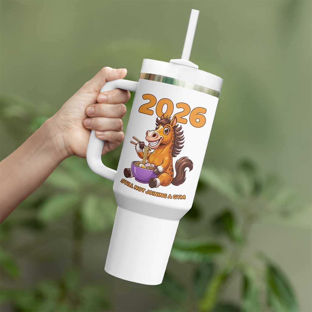 Still Not Joining A Gym Lunar New Year Tumbler With Handle Funny Horse Eating Ramen - Wonder Print Shop