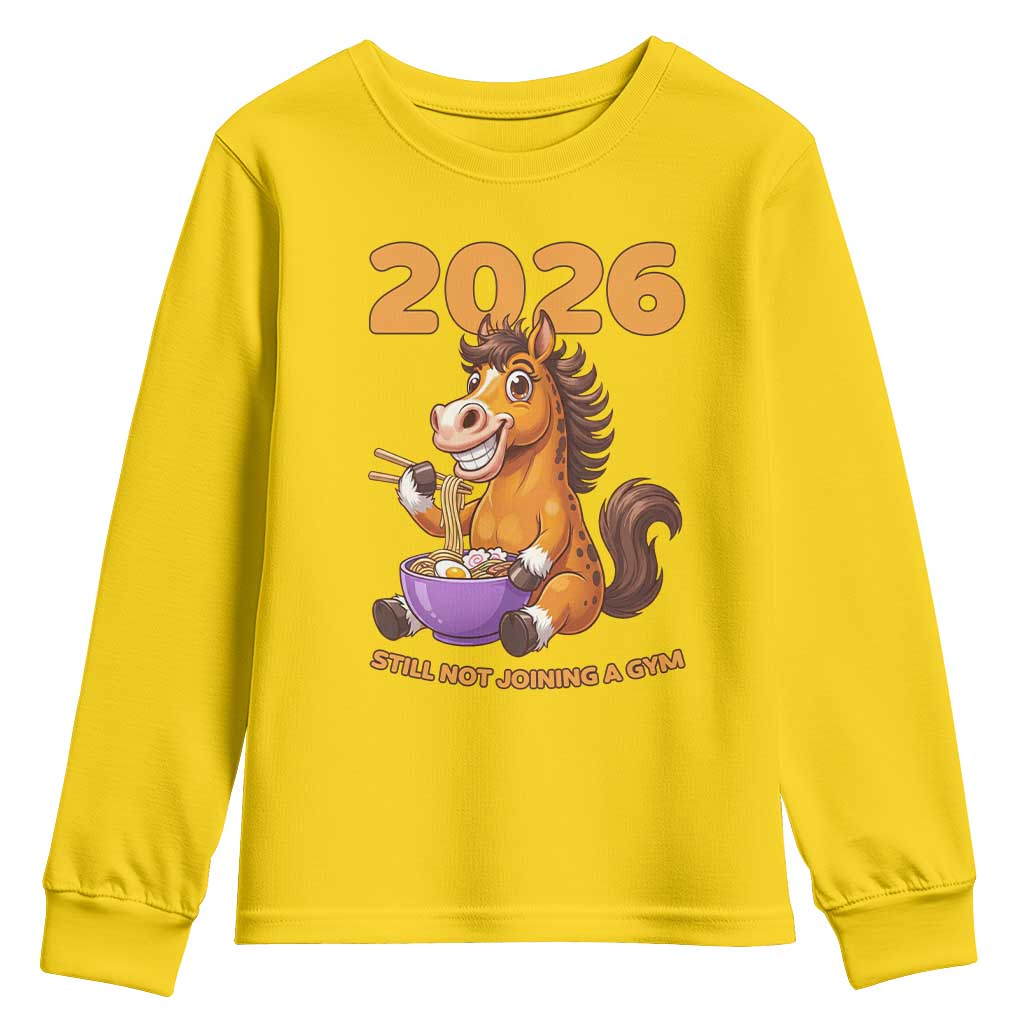 Still Not Joining A Gym Lunar New Year Youth Sweatshirt Funny Horse Eating Ramen - Wonder Print Shop