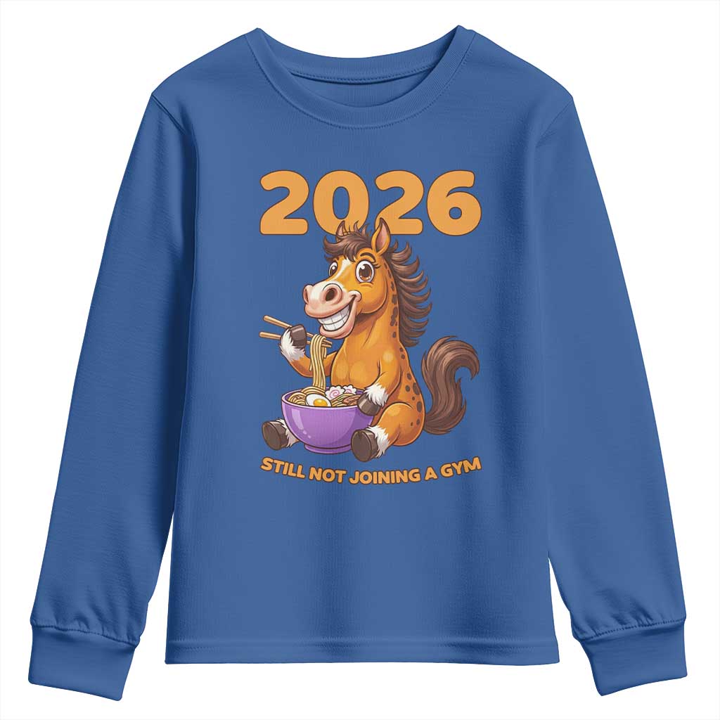 Still Not Joining A Gym Lunar New Year Youth Sweatshirt Funny Horse Eating Ramen - Wonder Print Shop