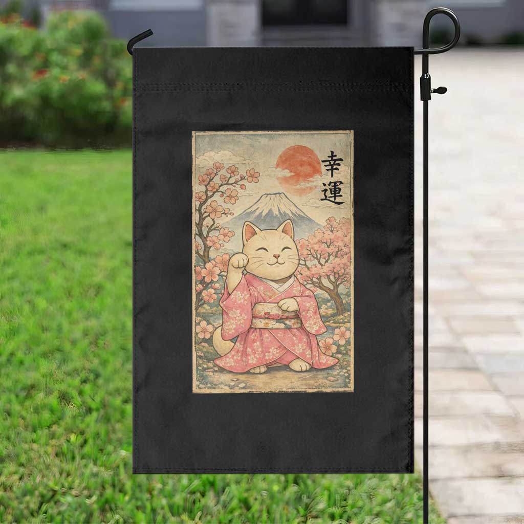 Japanese Anime Maneki Neko Garden Flag Kawaii Waving Cat Good Luck Kanji - Wonder Print Shop
