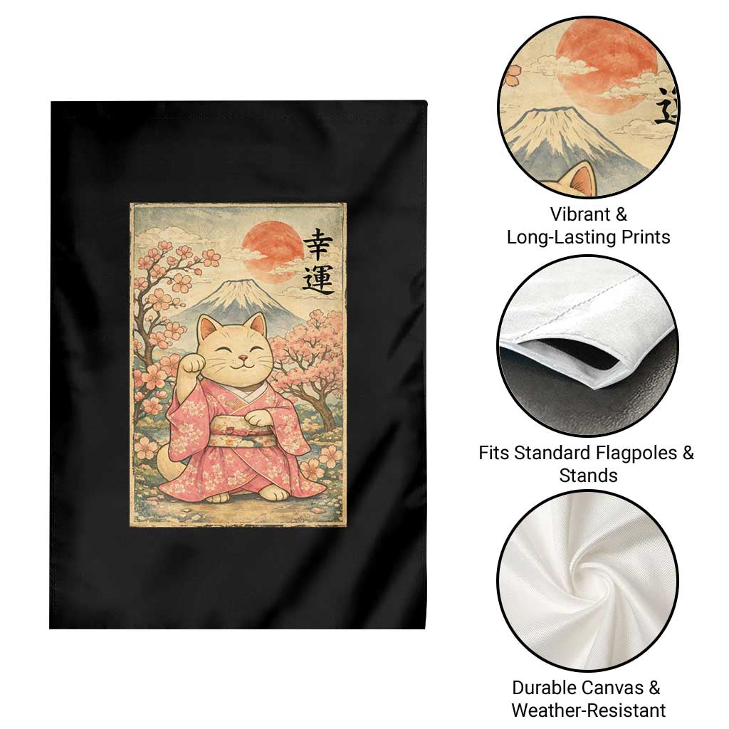 Japanese Anime Maneki Neko Garden Flag Kawaii Waving Cat Good Luck Kanji - Wonder Print Shop