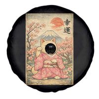 Japanese Anime Maneki Neko Spare Tire Cover Kawaii Waving Cat Good Luck Kanji - Wonder Print Shop