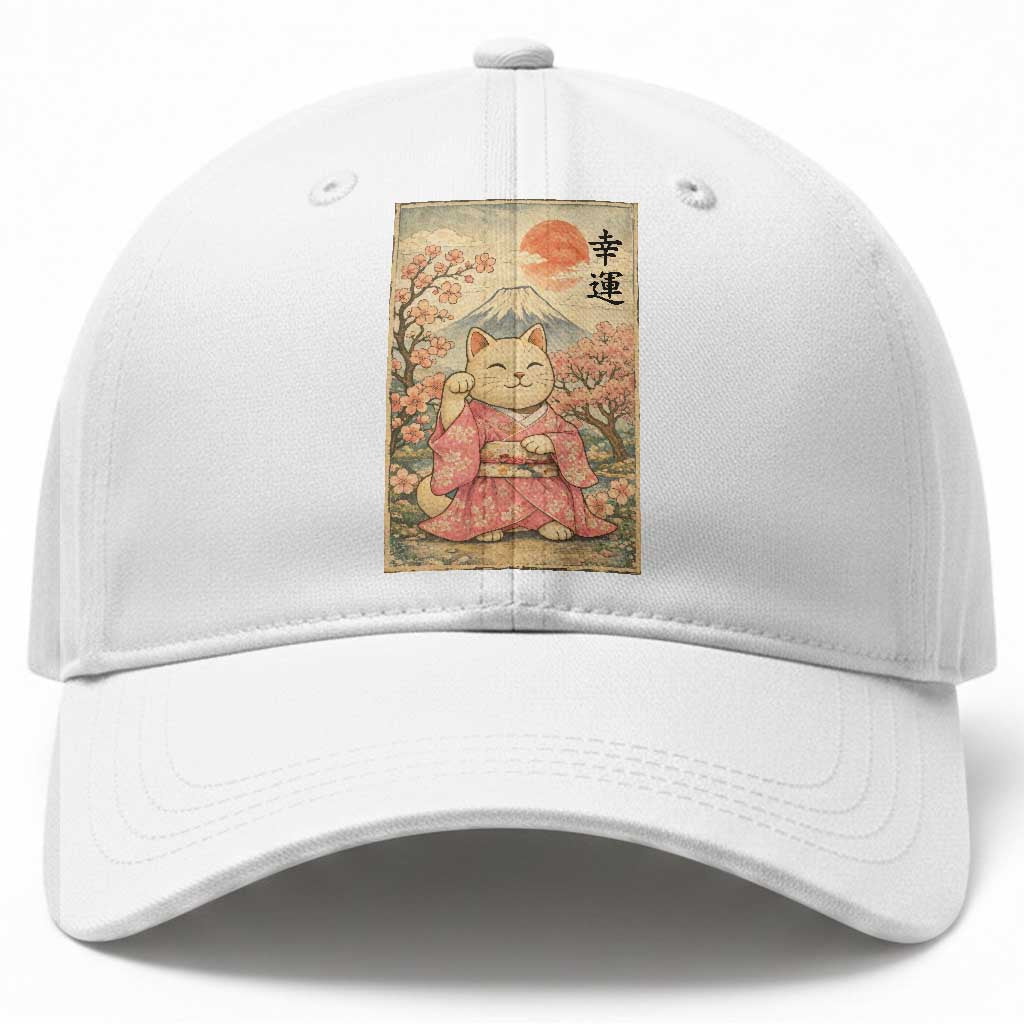 Japanese Anime Maneki Neko Baseball Cap Kawaii Waving Cat Good Luck Kanji