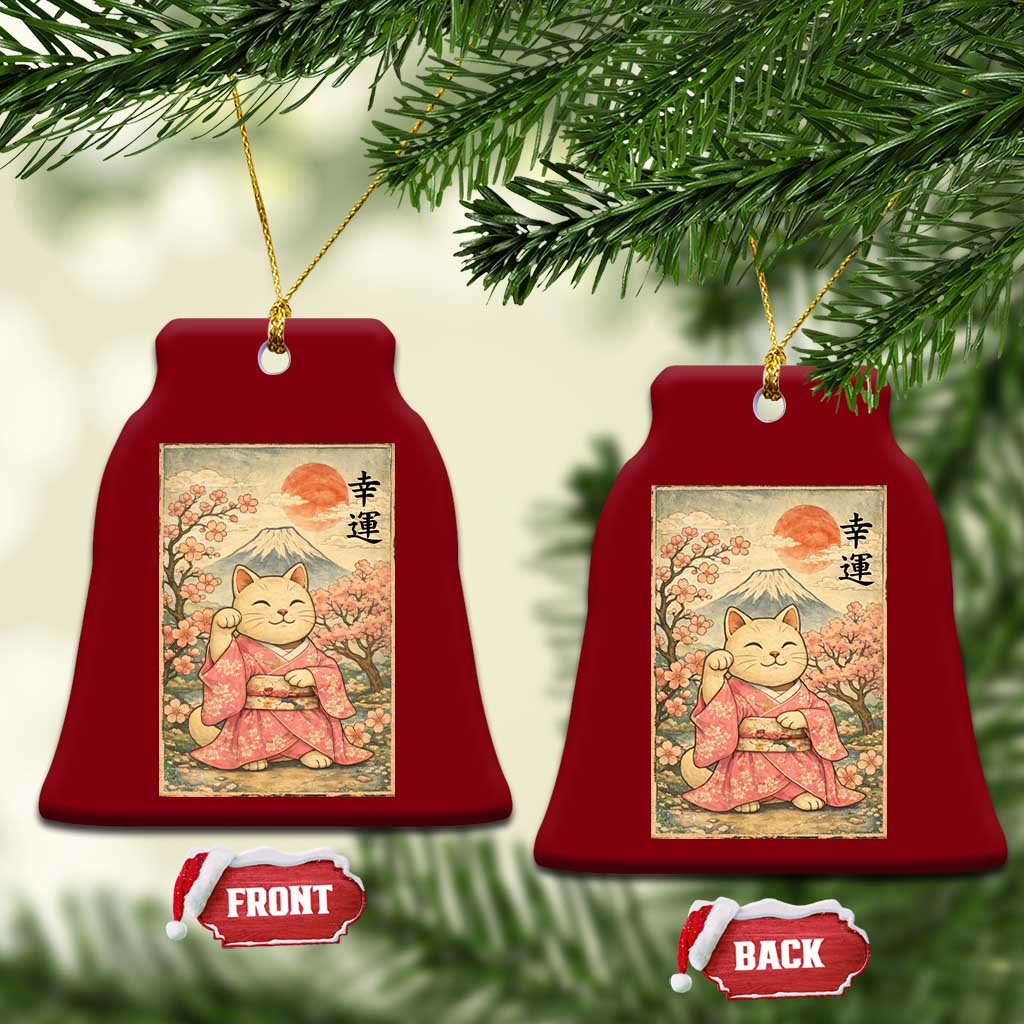 Japanese Anime Maneki Neko Ceramic Ornament Kawaii Waving Cat Good Luck Kanji - Wonder Print Shop