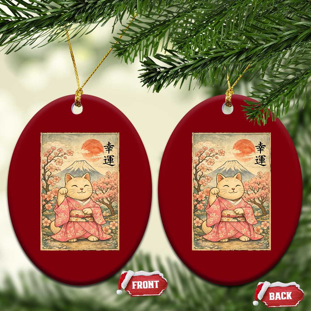 Japanese Anime Maneki Neko Ceramic Ornament Kawaii Waving Cat Good Luck Kanji - Wonder Print Shop