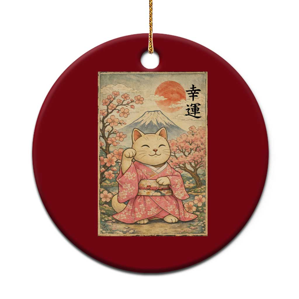 Japanese Anime Maneki Neko Ceramic Ornament Kawaii Waving Cat Good Luck Kanji - Wonder Print Shop