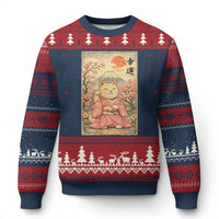 Japanese Anime Maneki Neko Ugly Christmas Sweater Kawaii Waving Cat Good Luck Kanji - Wonder Print Shop
