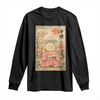 Japanese Anime Maneki Neko Long Sleeve Shirt Kawaii Waving Cat Good Luck Kanji - Wonder Print Shop