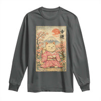 Japanese Anime Maneki Neko Long Sleeve Shirt Kawaii Waving Cat Good Luck Kanji - Wonder Print Shop
