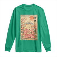 Japanese Anime Maneki Neko Long Sleeve Shirt Kawaii Waving Cat Good Luck Kanji - Wonder Print Shop