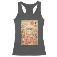 Japanese Anime Maneki Neko Racerback Tank Top Kawaii Waving Cat Good Luck Kanji - Wonder Print Shop