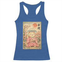 Japanese Anime Maneki Neko Racerback Tank Top Kawaii Waving Cat Good Luck Kanji - Wonder Print Shop