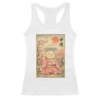 Japanese Anime Maneki Neko Racerback Tank Top Kawaii Waving Cat Good Luck Kanji - Wonder Print Shop