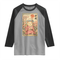 Japanese Anime Maneki Neko Raglan Shirt Kawaii Waving Cat Good Luck Kanji - Wonder Print Shop