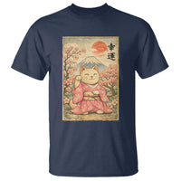 Japanese Anime Maneki Neko T Shirt Kawaii Waving Cat Good Luck Kanji - Wonder Print Shop