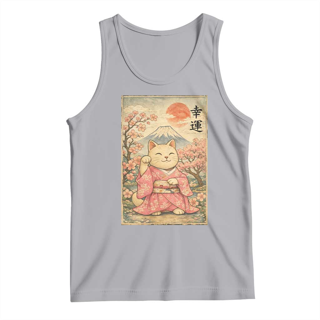 Japanese Anime Maneki Neko Tank Top Kawaii Waving Cat Good Luck Kanji - Wonder Print Shop