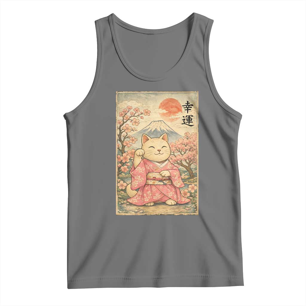 Japanese Anime Maneki Neko Tank Top Kawaii Waving Cat Good Luck Kanji - Wonder Print Shop