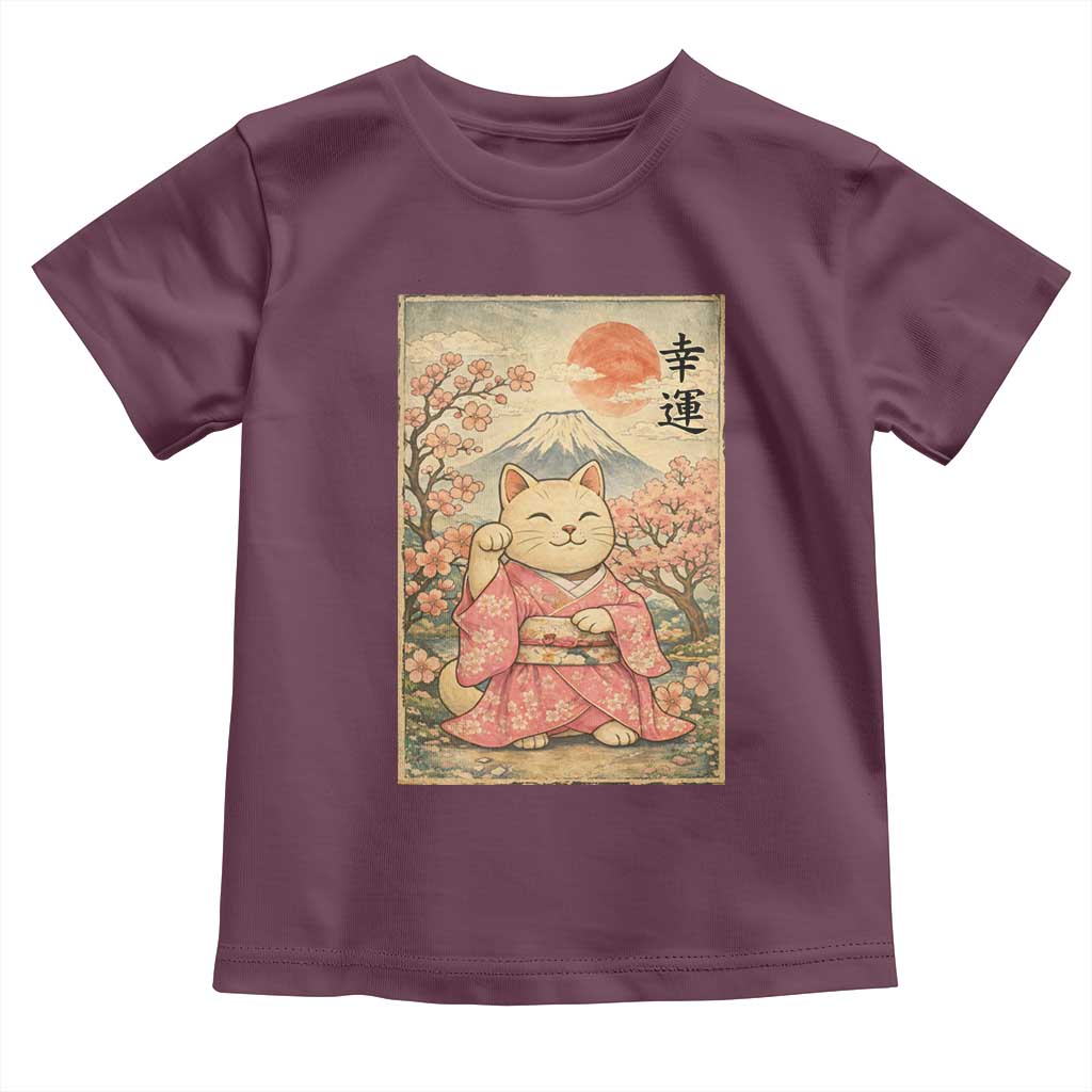 Japanese Anime Maneki Neko Toddler T Shirt Kawaii Waving Cat Good Luck Kanji - Wonder Print Shop