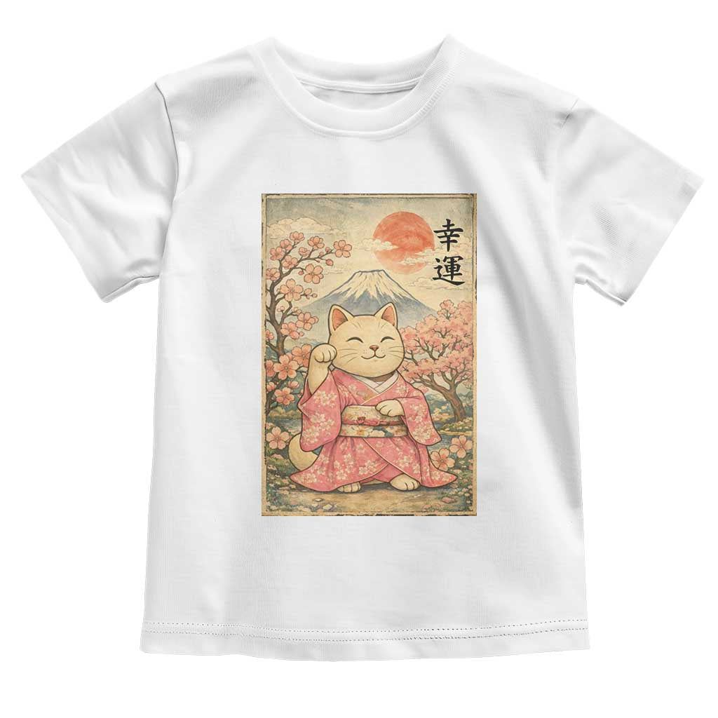 Japanese Anime Maneki Neko Toddler T Shirt Kawaii Waving Cat Good Luck Kanji - Wonder Print Shop