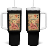 Japanese Anime Maneki Neko Tumbler With Handle Kawaii Waving Cat Good Luck Kanji - Wonder Print Shop