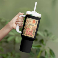 Japanese Anime Maneki Neko Tumbler With Handle Kawaii Waving Cat Good Luck Kanji - Wonder Print Shop