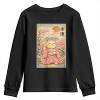 Japanese Anime Maneki Neko Youth Sweatshirt Kawaii Waving Cat Good Luck Kanji - Wonder Print Shop