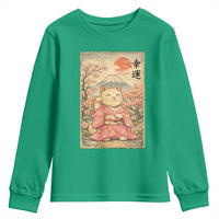 Japanese Anime Maneki Neko Youth Sweatshirt Kawaii Waving Cat Good Luck Kanji - Wonder Print Shop