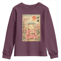 Japanese Anime Maneki Neko Youth Sweatshirt Kawaii Waving Cat Good Luck Kanji - Wonder Print Shop