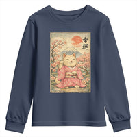 Japanese Anime Maneki Neko Youth Sweatshirt Kawaii Waving Cat Good Luck Kanji - Wonder Print Shop