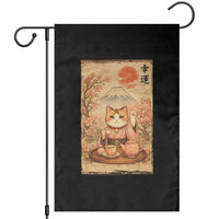 Japanese Maneki Neko Drinking Tea Kawaii Lucky Cat Garden Flag - Wonder Print Shop