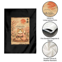 Japanese Maneki Neko Drinking Tea Kawaii Lucky Cat Garden Flag - Wonder Print Shop