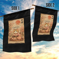 Japanese Maneki Neko Drinking Tea Kawaii Lucky Cat Garden Flag - Wonder Print Shop