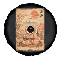 Japanese Maneki Neko Drinking Tea Kawaii Lucky Cat Spare Tire Cover - Wonder Print Shop
