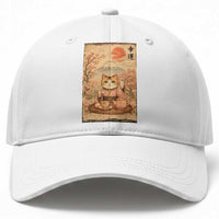 Japanese Maneki Neko Drinking Tea Kawaii Lucky Cat Baseball Cap