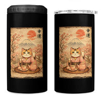 Japanese Maneki Neko Drinking Tea Kawaii Lucky Cat 4 in 1 Can Cooler Tumbler - Wonder Print Shop