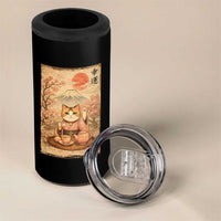 Japanese Maneki Neko Drinking Tea Kawaii Lucky Cat 4 in 1 Can Cooler Tumbler - Wonder Print Shop