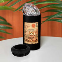 Japanese Maneki Neko Drinking Tea Kawaii Lucky Cat 4 in 1 Can Cooler Tumbler - Wonder Print Shop