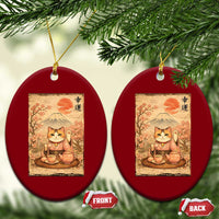 Japanese Maneki Neko Drinking Tea Kawaii Lucky Cat Ceramic Ornament - Wonder Print Shop