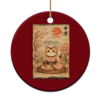 Japanese Maneki Neko Drinking Tea Kawaii Lucky Cat Ceramic Ornament - Wonder Print Shop