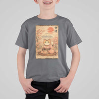 Japanese Maneki Neko Drinking Tea Kawaii Lucky Cat T Shirt For Kid - Wonder Print Shop