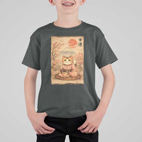 Japanese Maneki Neko Drinking Tea Kawaii Lucky Cat T Shirt For Kid - Wonder Print Shop