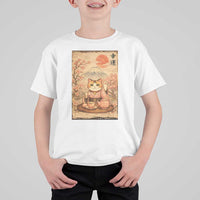 Japanese Maneki Neko Drinking Tea Kawaii Lucky Cat T Shirt For Kid - Wonder Print Shop