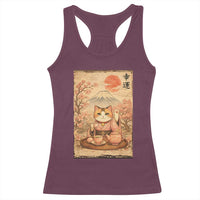 Japanese Maneki Neko Drinking Tea Kawaii Lucky Cat Racerback Tank Top - Wonder Print Shop