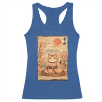 Japanese Maneki Neko Drinking Tea Kawaii Lucky Cat Racerback Tank Top - Wonder Print Shop